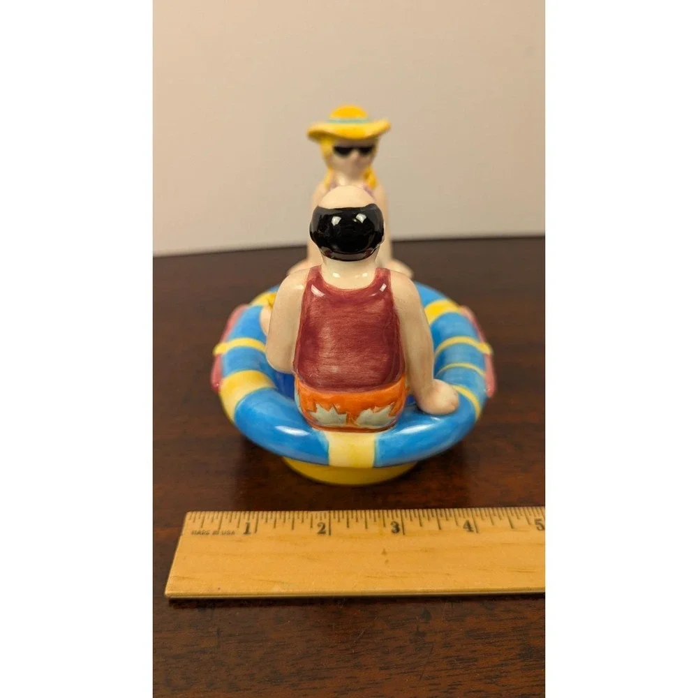 Sonoma Hand Painted Swimming Pool Chip Dip Serving Bowl Beach Couple Float 1999